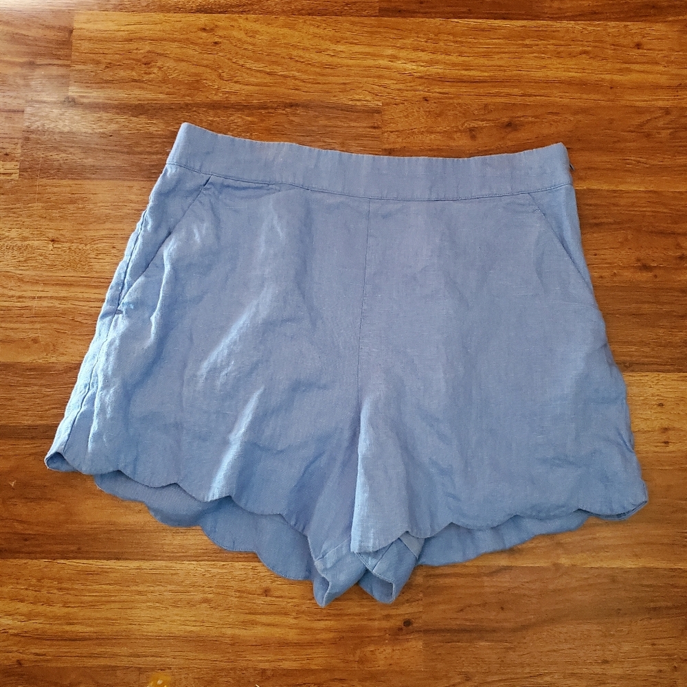 Abercrombie & Fitch Sky Blue High-Waist Scalloped Shorts